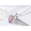 Romantic Rose Flower Pink Water Drop CZ 925 Sterling Silver Chain